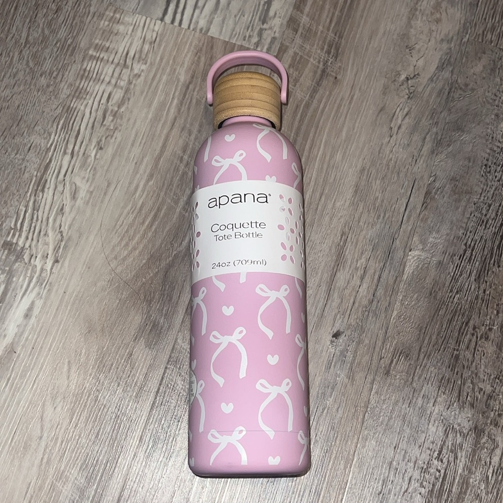 🎀 Apana Coquette Tote Insulated Stainless Bottle Pink with Bows & Hearts 24 oz.